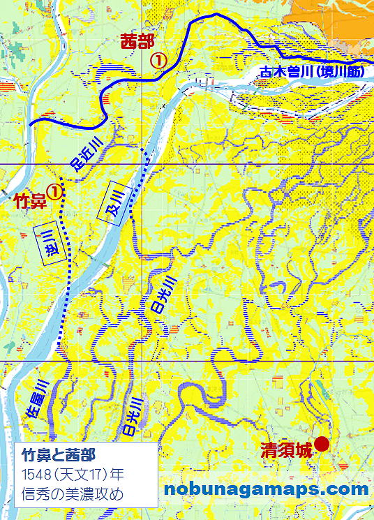 竹鼻と茜部 地図